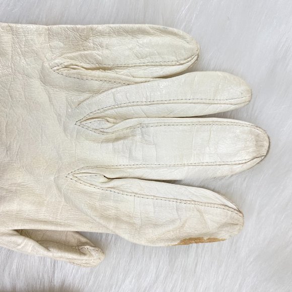 Vintage White Leather Wrist Length Gloves Size 6.5 - Picture 3 of 10